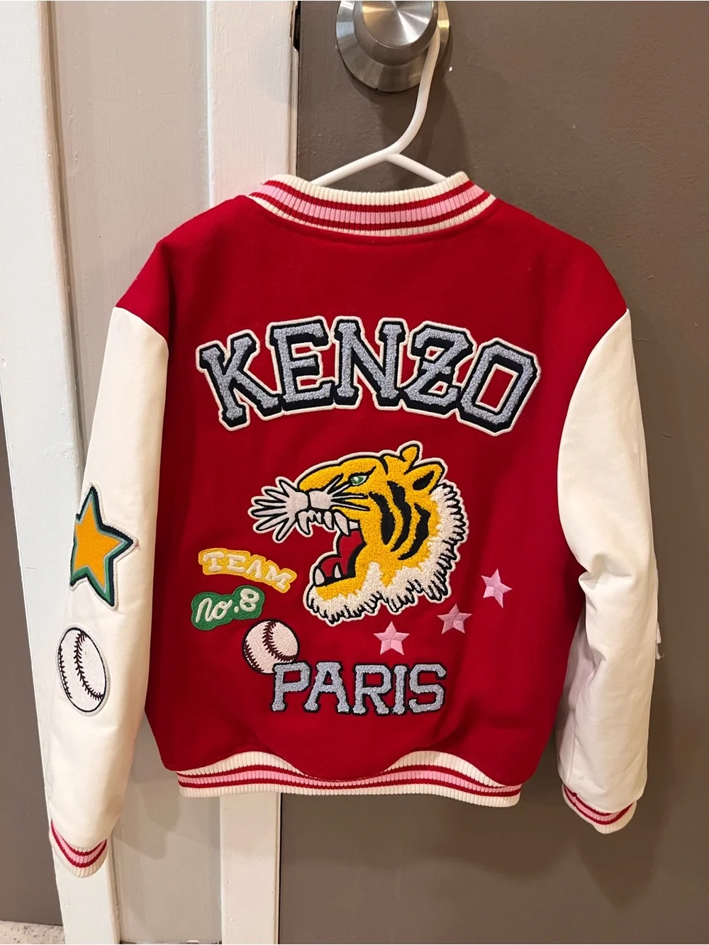 Kenzo Kids Red and White Letterman Jacket